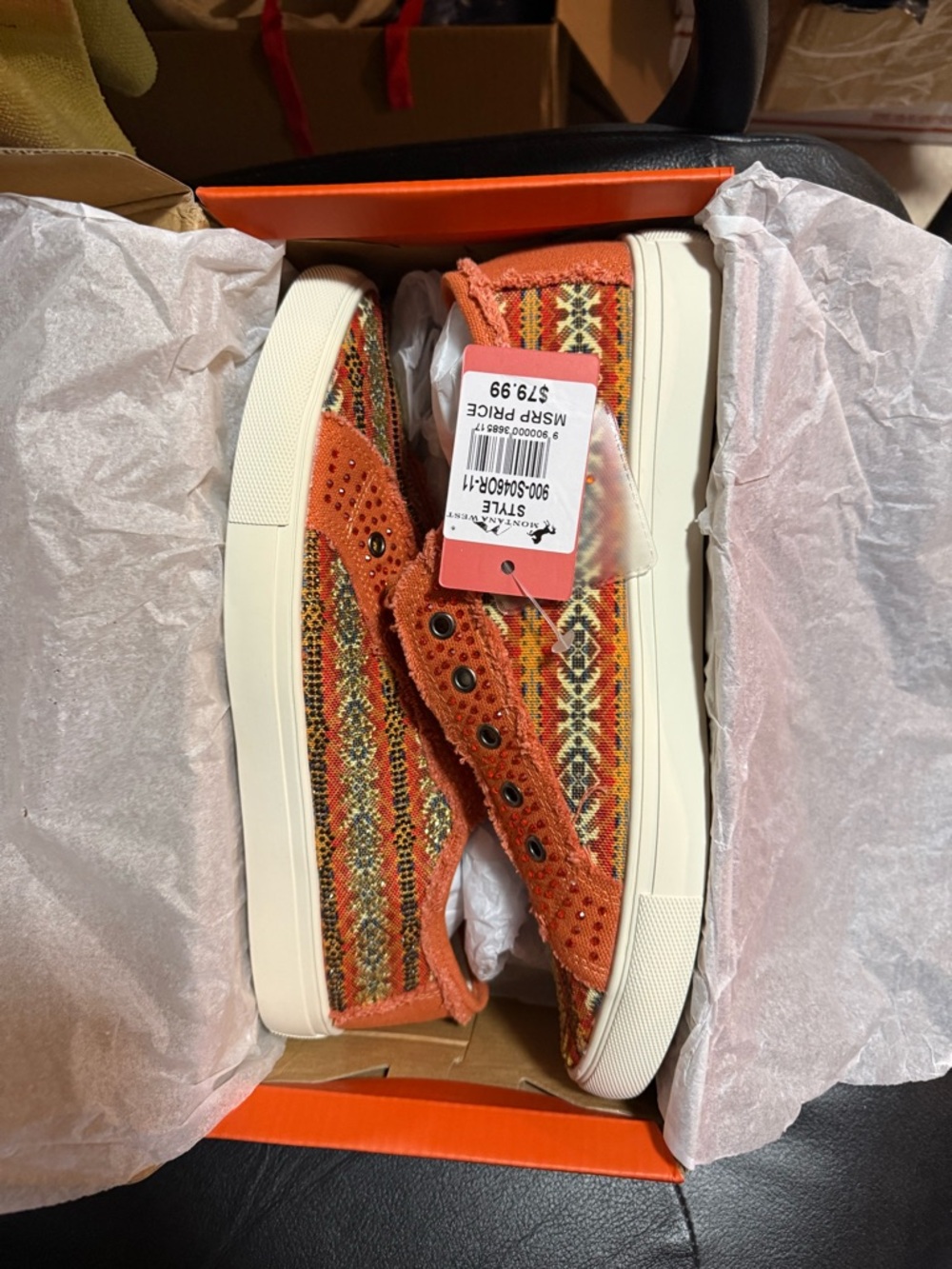 Montana West Orange Patterned Low-Top Slip-On Sneakers